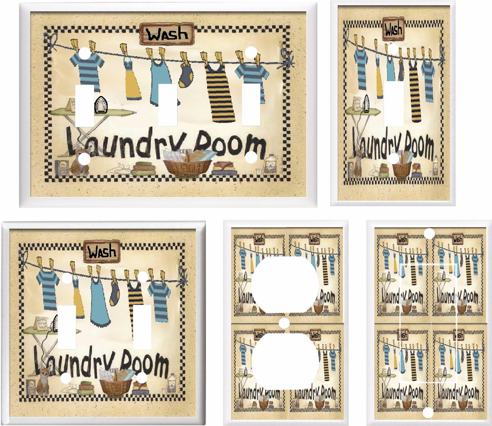 LAUNDRY ROOM CLOTHES ON A LINE LIGHT SWITCH COVER PLATE K 2 U PICK PLATE SIZE gallery