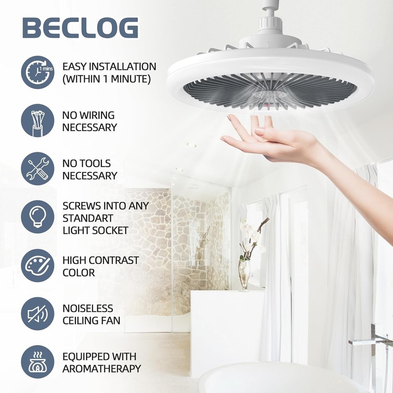 Socket Ceiling Fan Cool Light E26/E27 Base, Ceiling Fans with Light Cordless gallery