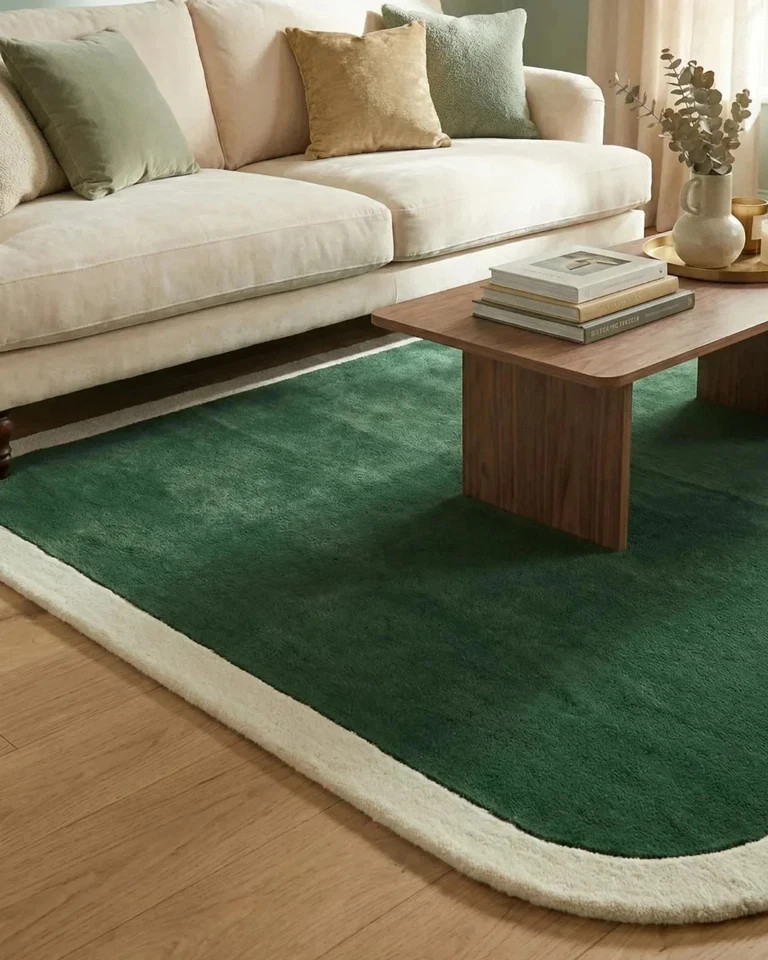 Green Ivory Rug, Irregular Hand Tufted Rug, Modern Handmade Woollen Carpet gallery