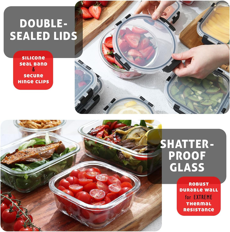 24pc Glass Storage Containers with Lids, 12 Set Glass Food Storage Containers wi gallery