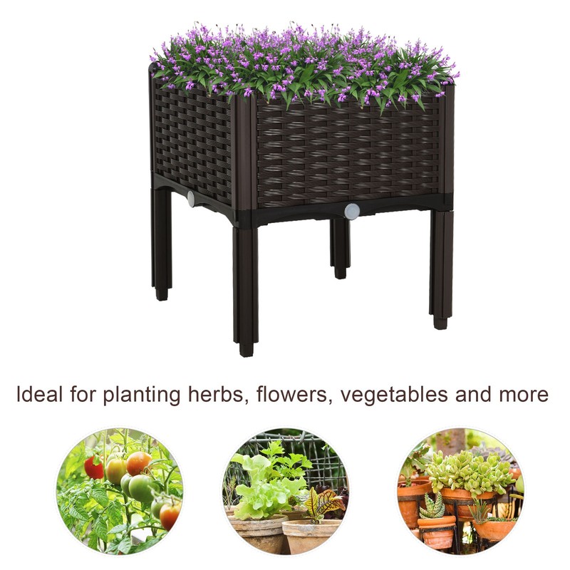 Raised Garden Bed, Plastic, Elevated, Drainage Holes, Brown, Planter Box gallery