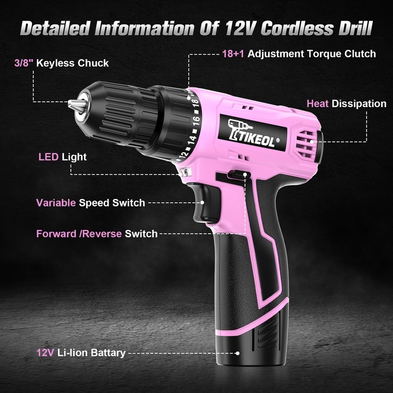 12V Cordless Drill Set with Battery & Charger, Electric Power Drill with Pure Co gallery