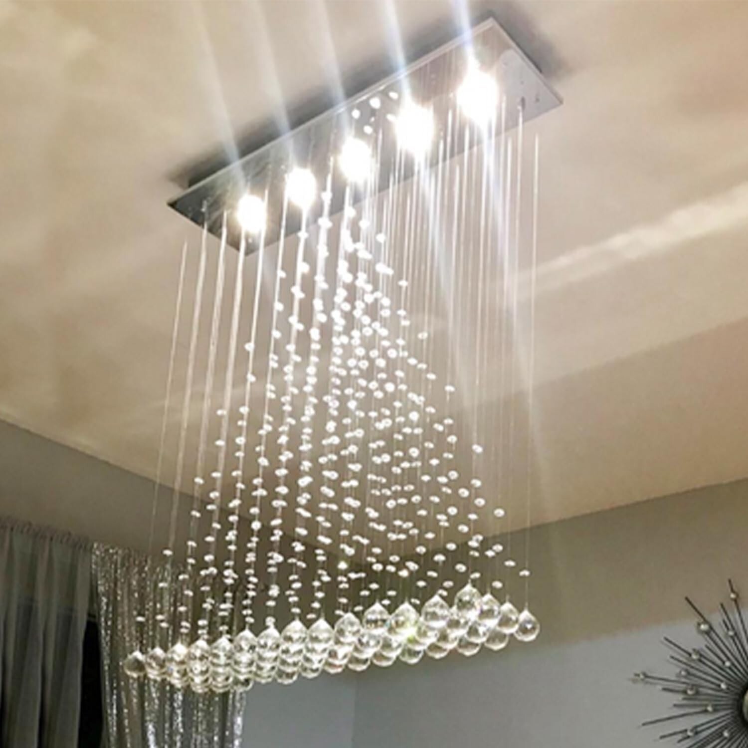 Contemporary Modern Crystal Rain Drop Chandelier Lighting Flush Mount Led Cei... gallery