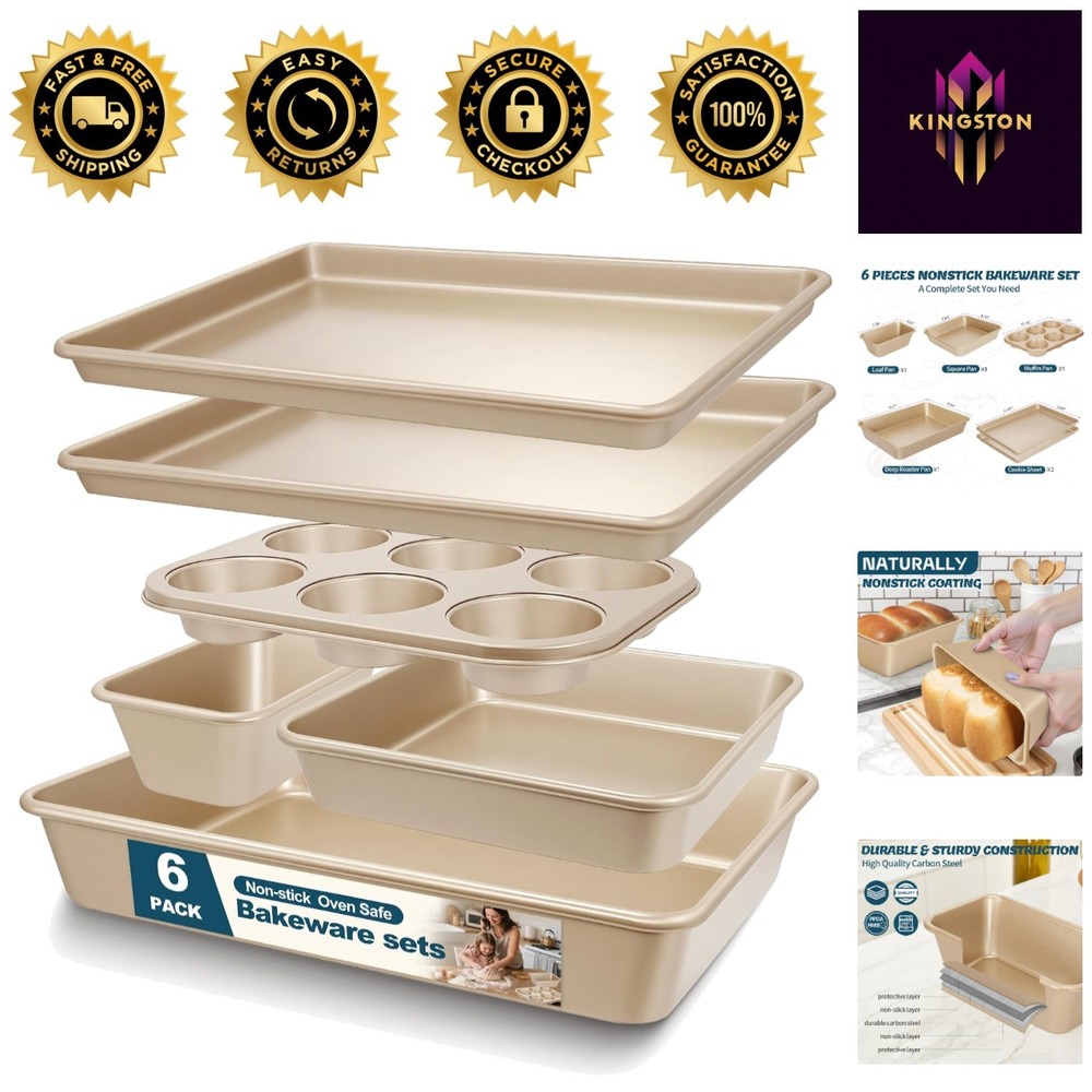 6-Piece Nonstick Baking Pans Set - Stackable Oven Safe Bakeware for Home Chefs