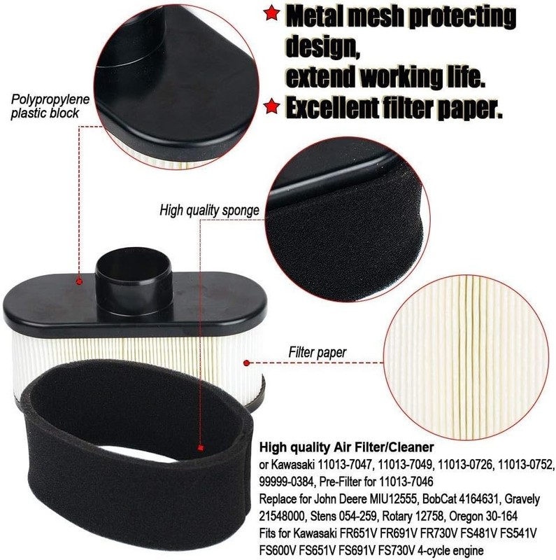 Replacement Air Filters with Pre-Filter for Kawasaki 4-Cycle Engines, Pack of 6 gallery
