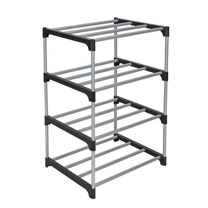 4 Tier Shoe Rack Black/Silver Stackable Fits 8 Pairs Easy Assembly Space-Saving gallery