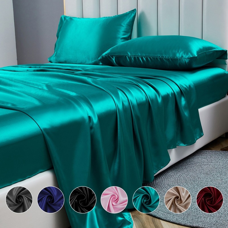 4PC Bed Sheet Set Luxury Satin Silk Sheet Set Ultra Soft Wrinkle Free Collection gallery