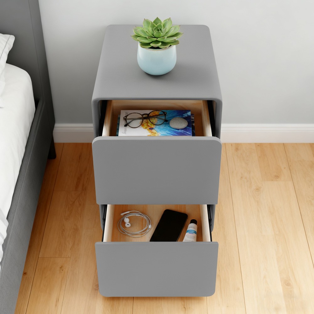Bedside Cabinet Modern Narrow Nightstand Storage Cupboards Decor with 2 Drawers