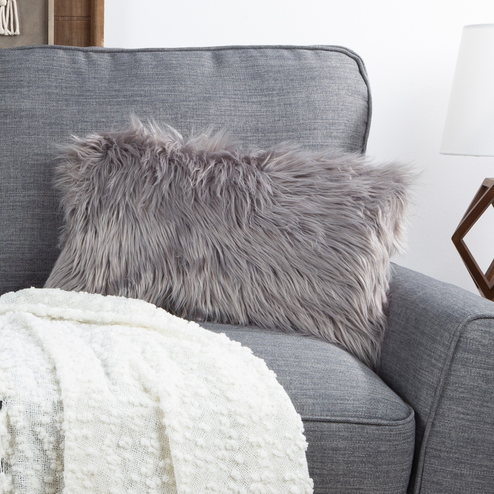 20 x 12 In Himalayan Faux Fur Rectangle Throw Accent Pillow Removable Cover gallery