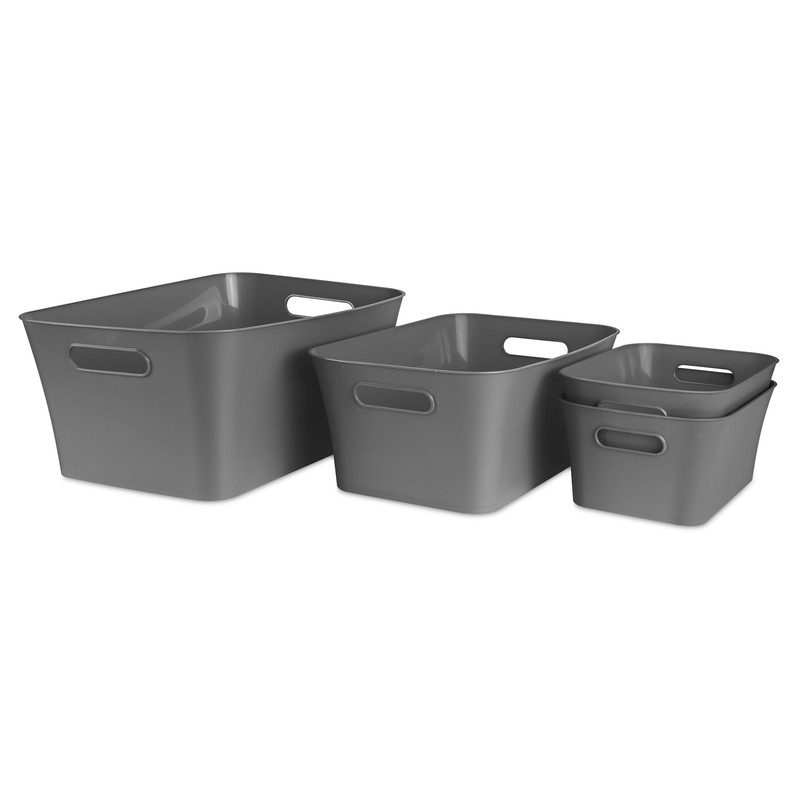 (3 pack) Large Plastic Storage Bin, Gray gallery