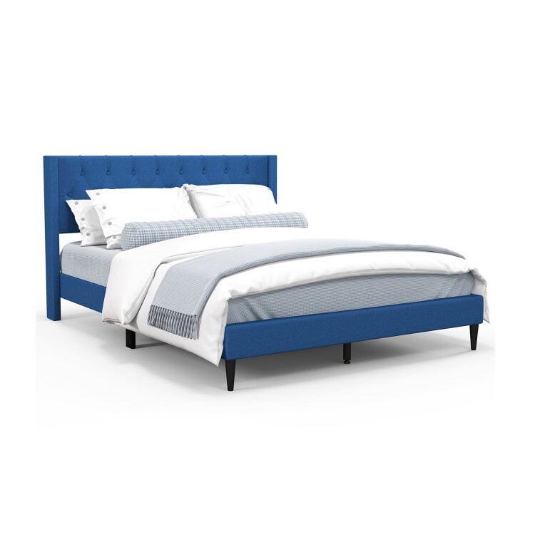 Queen Size Platform Bed Frame Upholstered With Button Tufted Wingback Headboard gallery
