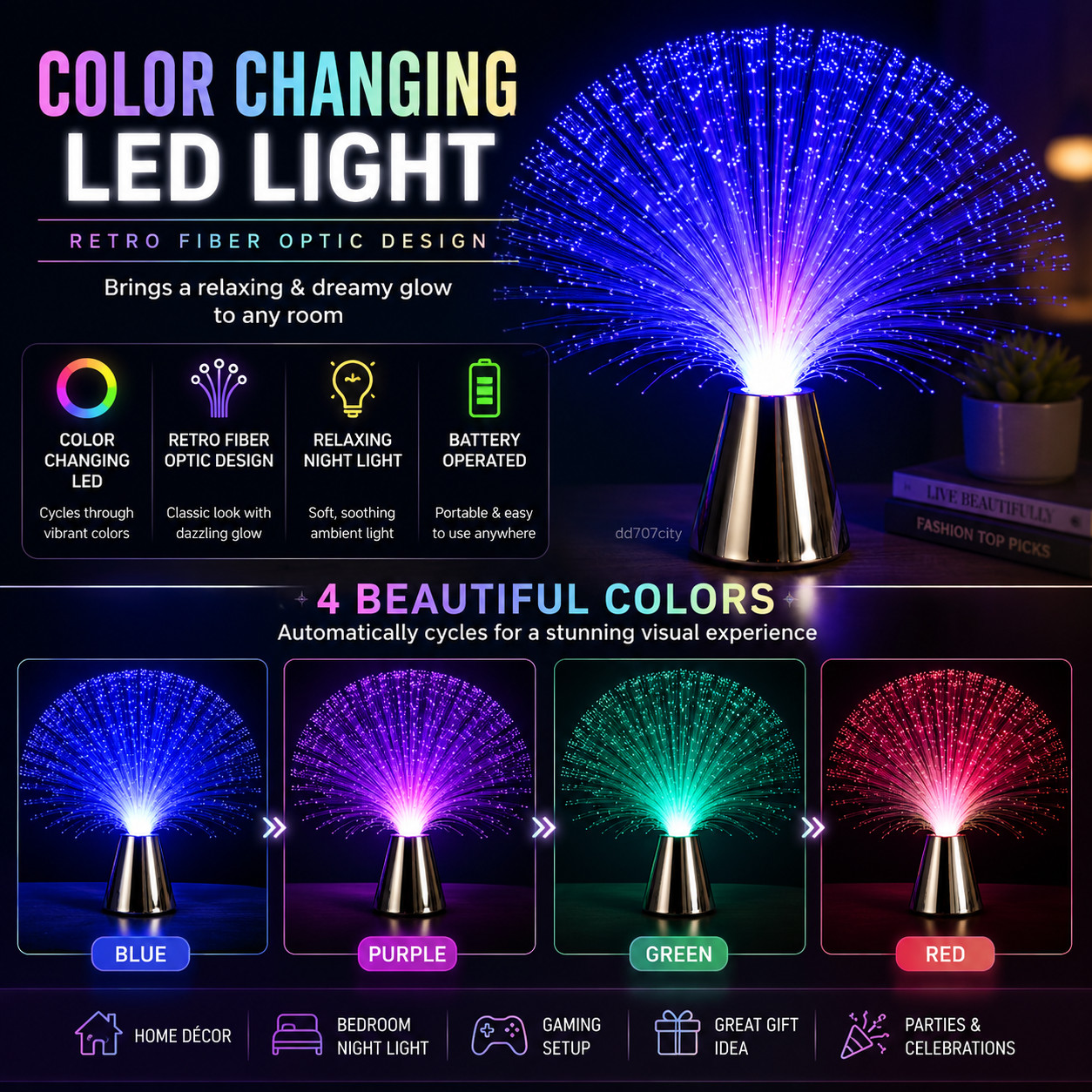 Multicolor Fiber Optic Lamp Light Holiday Wedding Centerpiece Fiberoptic LED gallery