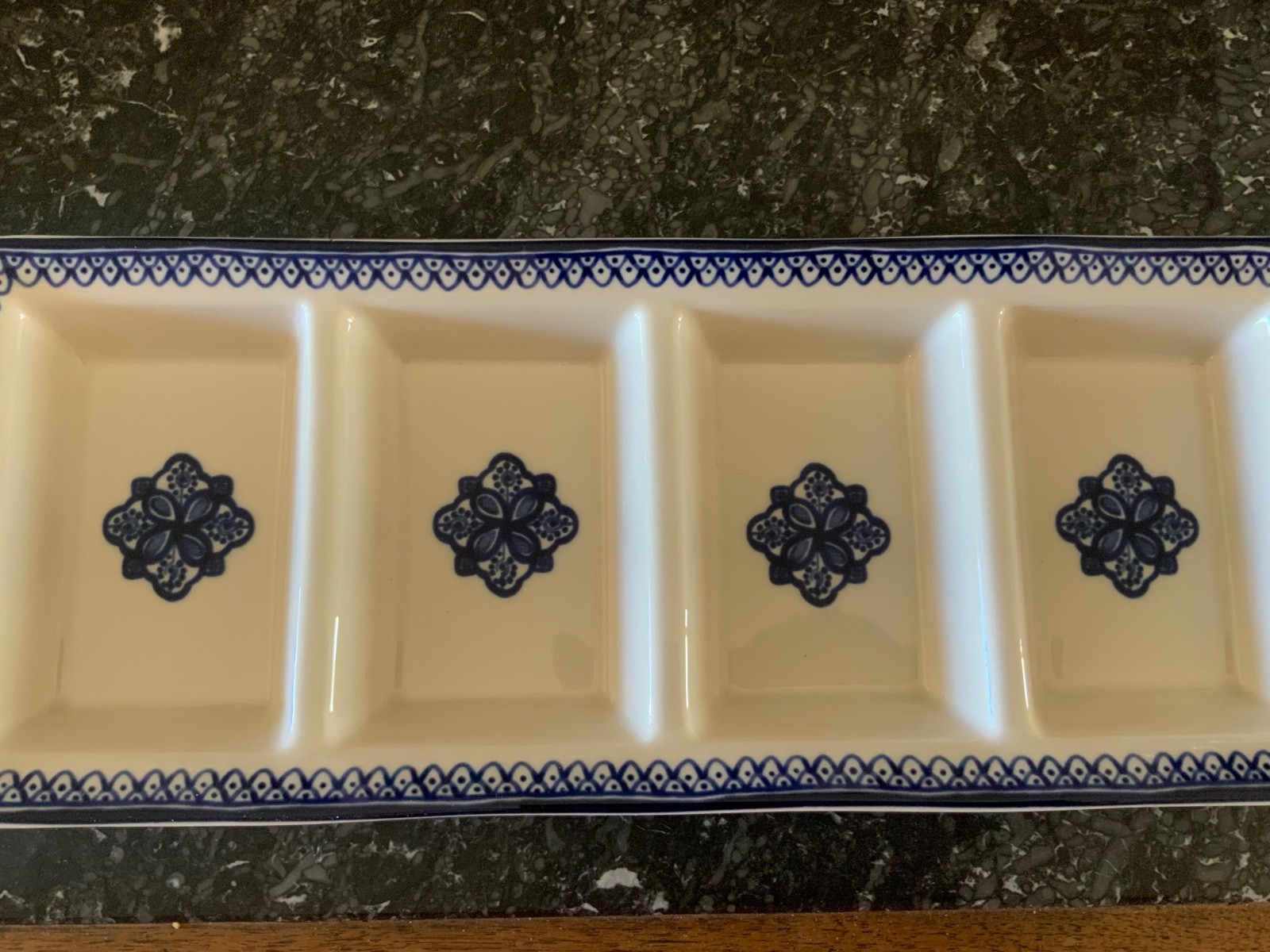 Pottery Barn Medina Stoneware Multi Condiment Server White/Blue NEW READ gallery