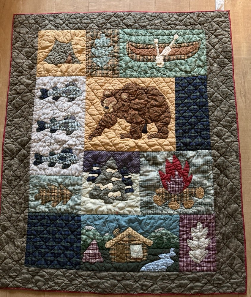 Patch Magic Quilt Patchwork "Camping Memories" Cabin Bear Canoe Cotton 58x47.5”
