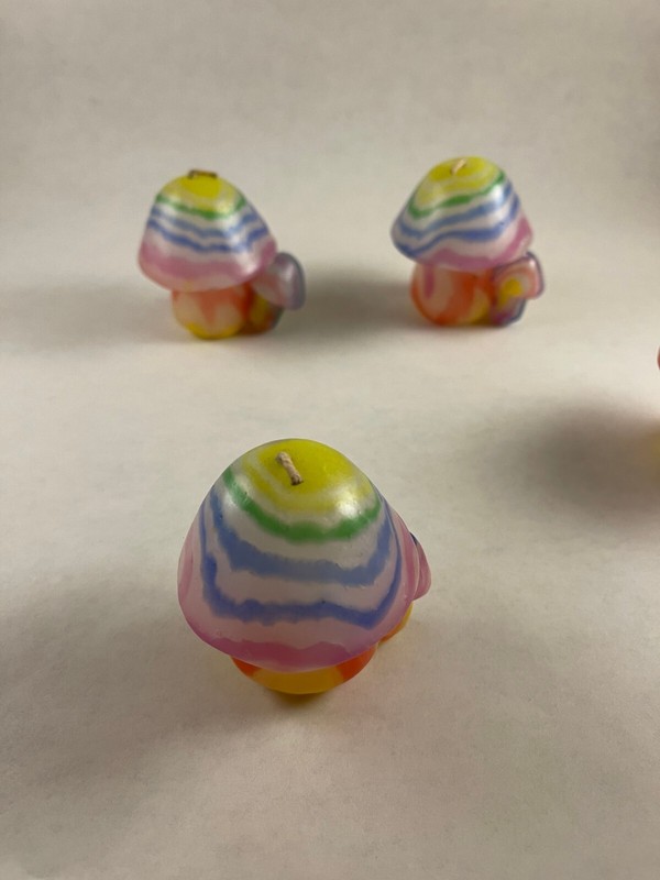 Vintage Psychedelic Mushroom Candle Set x4 Unlit Retro Wax 2.5" Millefiori gallery