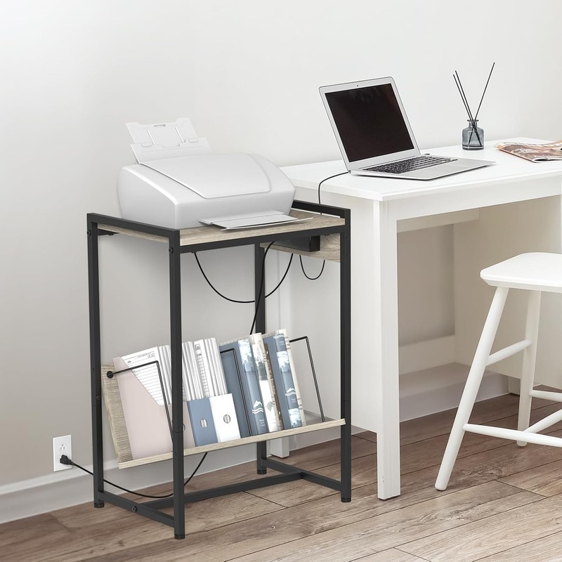 2-Tier Mobile Printer Cart Printer Shelf Charging Station Rolling Printer Table gallery