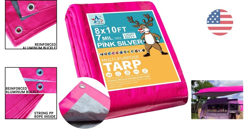 Multifunctional 8x10 ft Waterproof Tarpaulin – 7 Mil Pink/Silver, Tear Resistant gallery