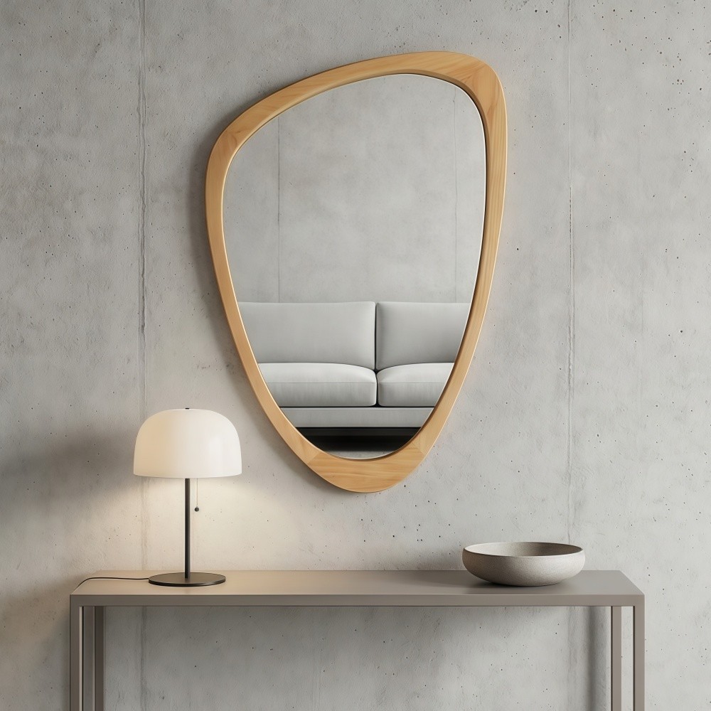 Irregular Wall Mirror Wood Frame Asymmetrical Decorative Wall Wooden Mirror Home gallery