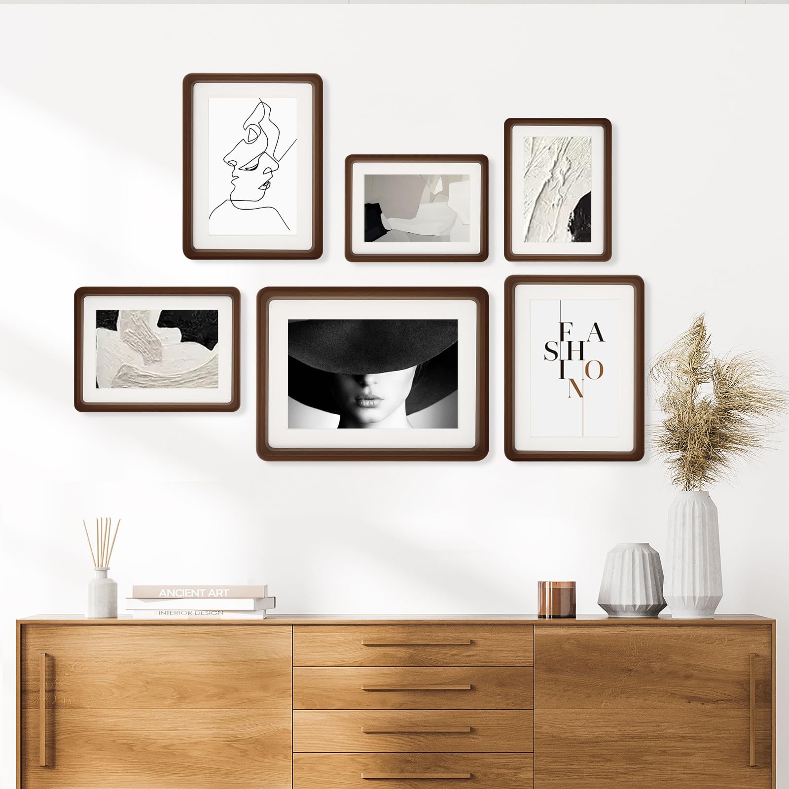6x8 Picture Frame Wood Natural Solid Walnut Photo Frames with 4x6 Mat, Handcr... gallery