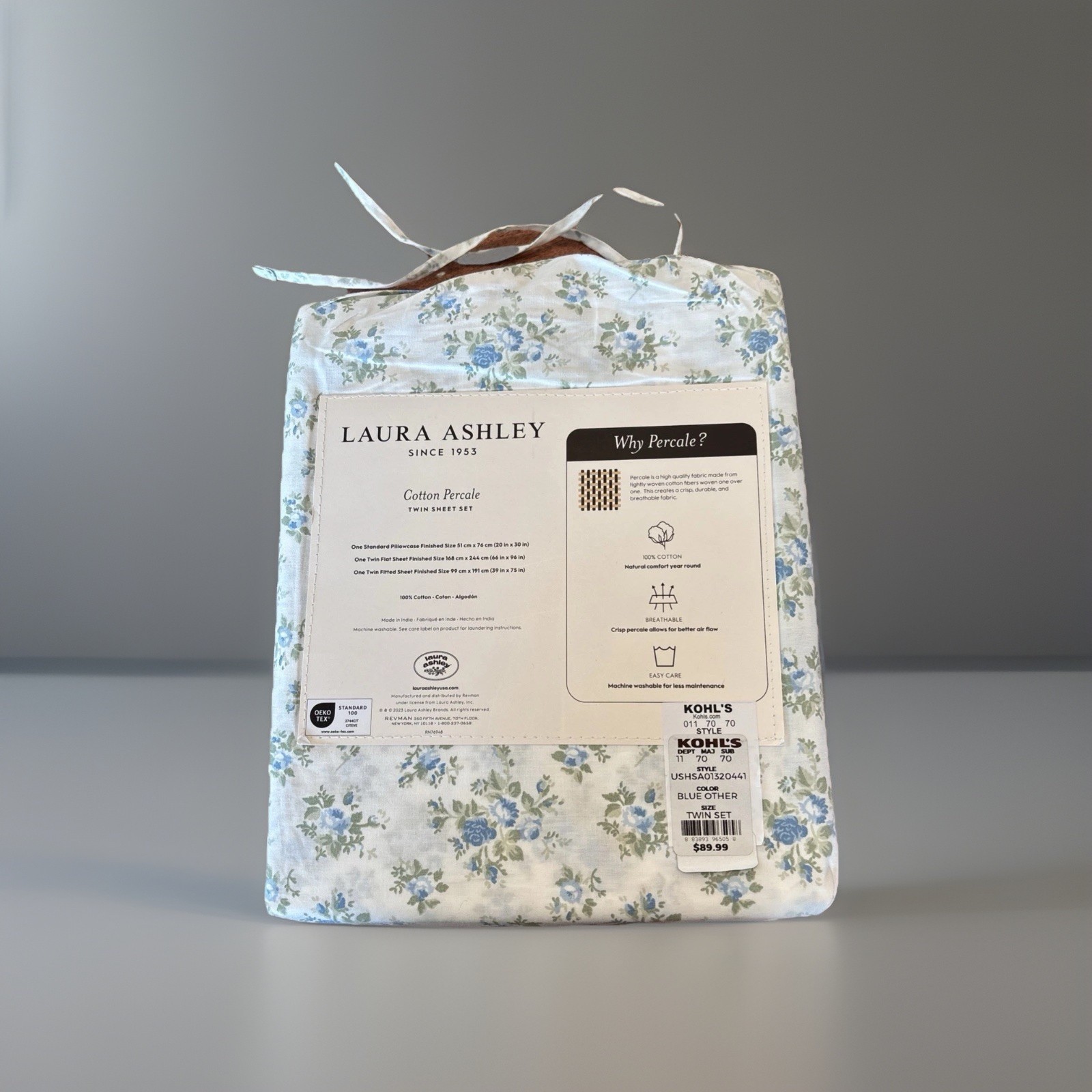 Laura Ashley Twin Sheet Set Blue Roses Petit Fleur 3pc Cottagecore Farmhouse gallery