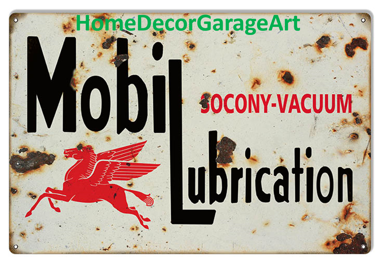 Socony Mobil Oil Rectangle Shape Sign, Flat Metal Vintage Style Garage Art gallery
