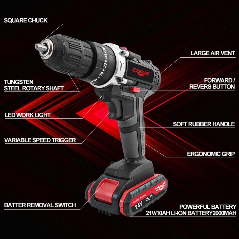 24V Cordless Impact Driver Hammer Drill Combo Kit with 2 Battery & Charger. gallery