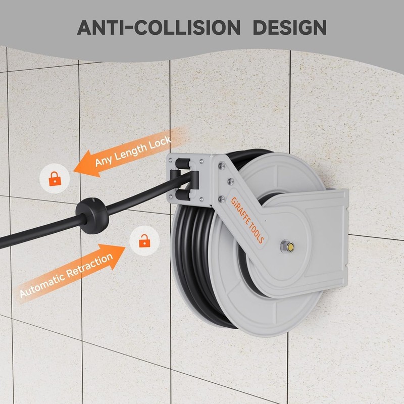 Giraffe Tools Retractable Power Pressure Washer Hose Reel Wall Mount 60/65FT gallery