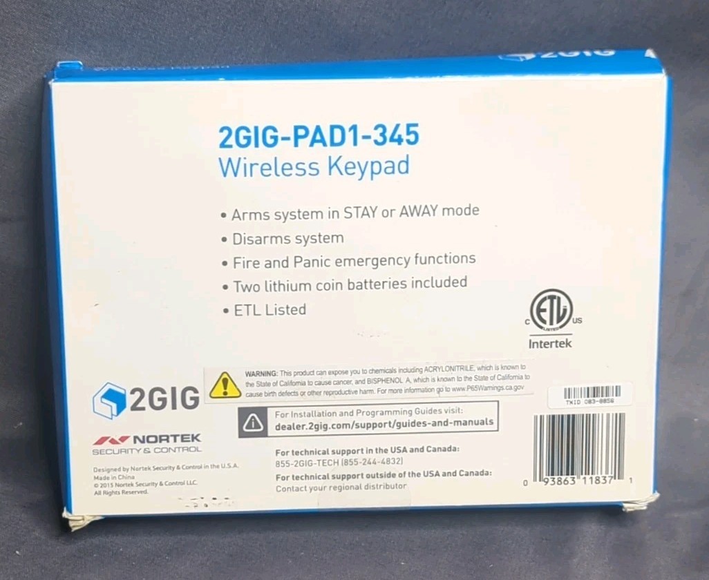 Nortek 2GIG Wireless Keypad Model 2GIG-PAD1-345 New In Box gallery