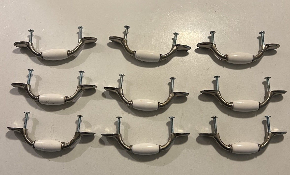 Chrome Nickel White Ceramic Cabinet Hardware 9 Pieces Screws 3” Center 5” Length gallery
