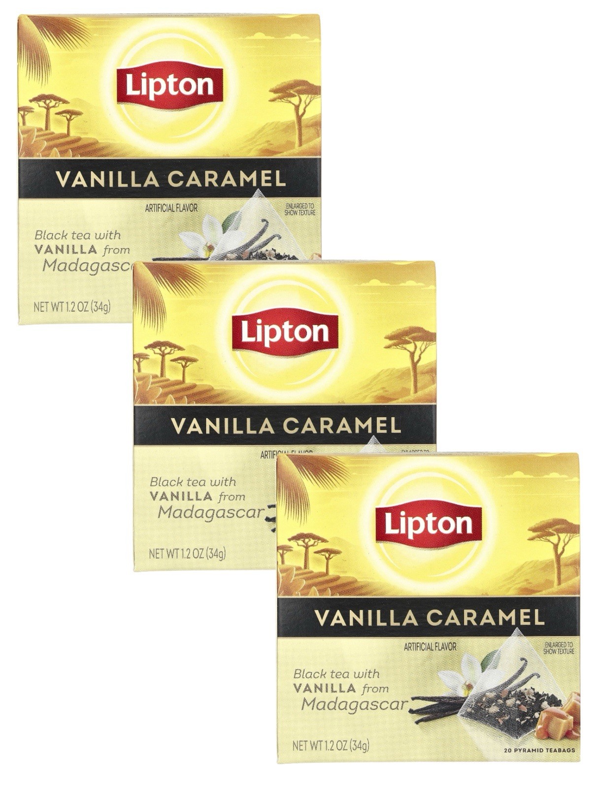 3X LIPTON TEA VANNILA & CARAMEL - 20 PYRAMID TEABAGS - SEALED BOX - BLACK TEA gallery
