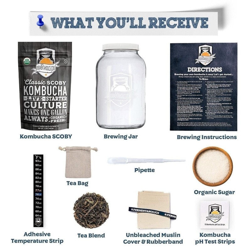 The Complete Kombucha Brewing Starter Kit, Fermentaholics USDA Certified... gallery