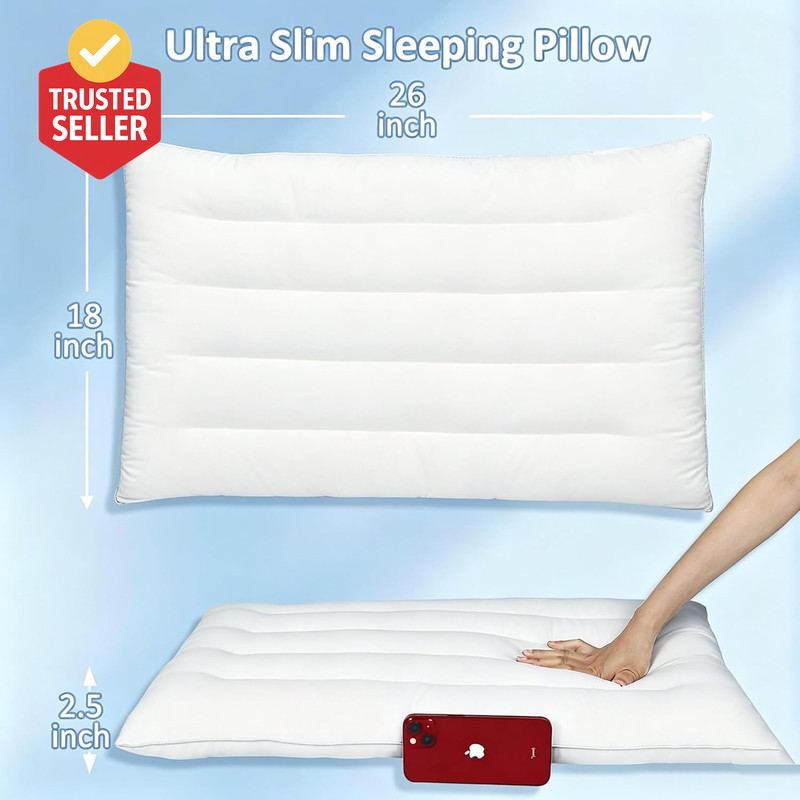 Flat Pillows for Sleeping Thin, 7D High Support 2.5 Inch Height Ultra Thin Pillo gallery
