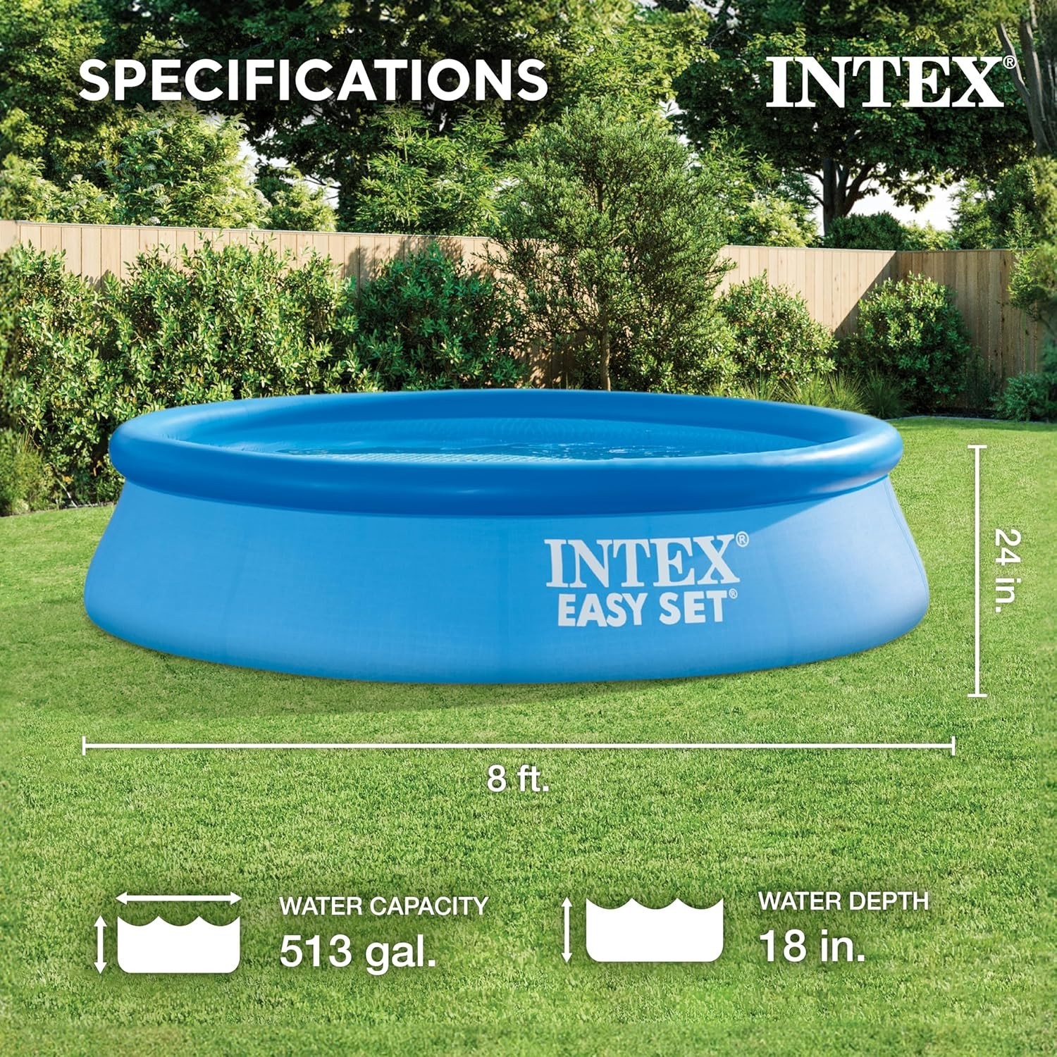 Intex 28106EH 8' x 24" Easy Set Inflatable Ring Round Swimming Pool, Blue gallery
