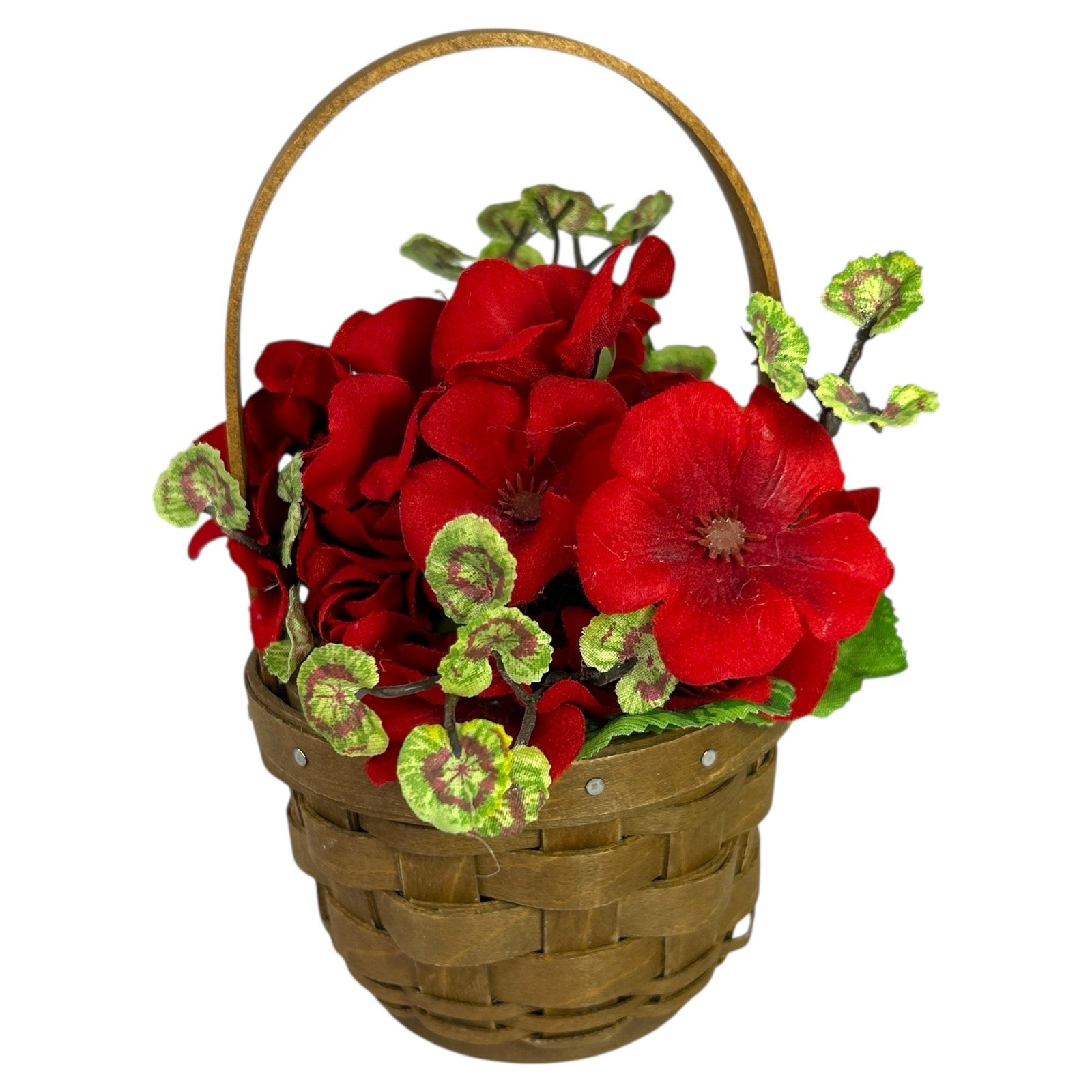 Longaberger Baubles Basket with Faux Geraniums Rich Brown 2016 Retired gallery