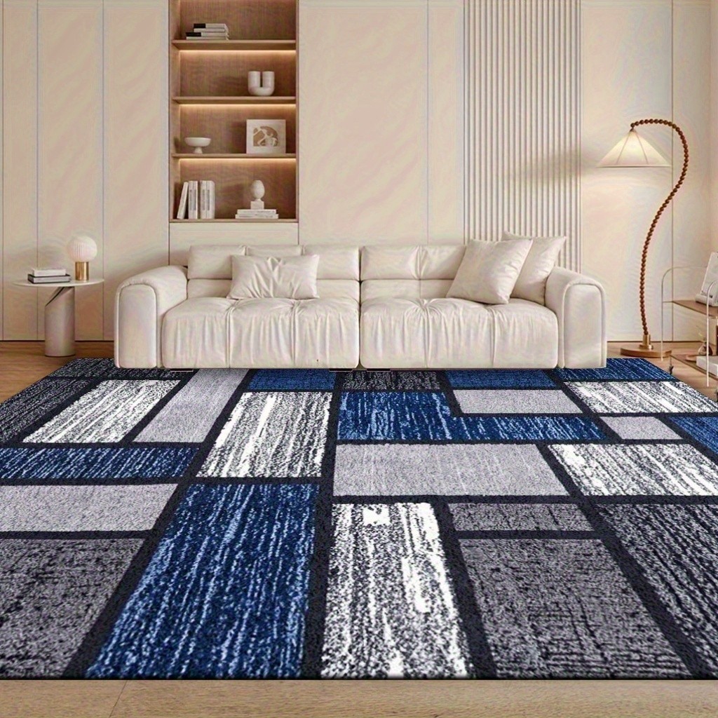 Modern Minimalist Style Geometric Square Pattern Carpet|Velvet,Soft-Tufted,Dark gallery