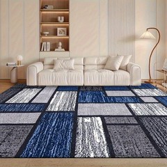 Modern Minimalist Style Geometric Square Pattern Carpet|Velvet,Soft-Tufted,Dark