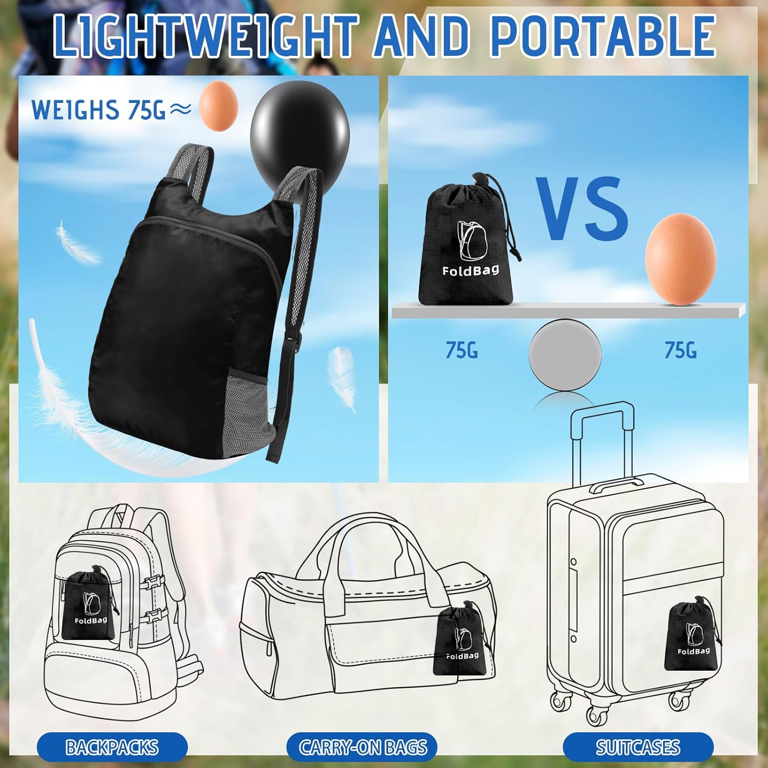 6 Pack Lightweight Packable Backpack 20L Hiking Daypacks Water Resistant Foldabl 4