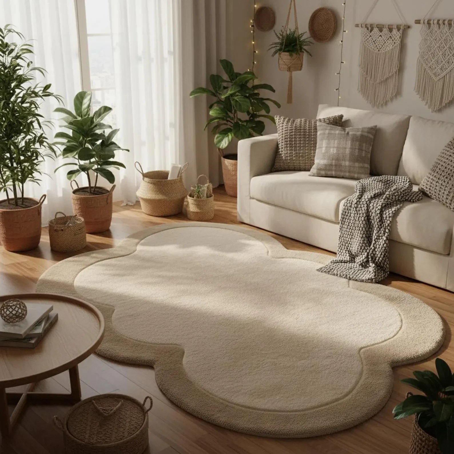 Cloud Shaped Cream Rug – Modern Scandinavian Plush Carpet custom size available gallery