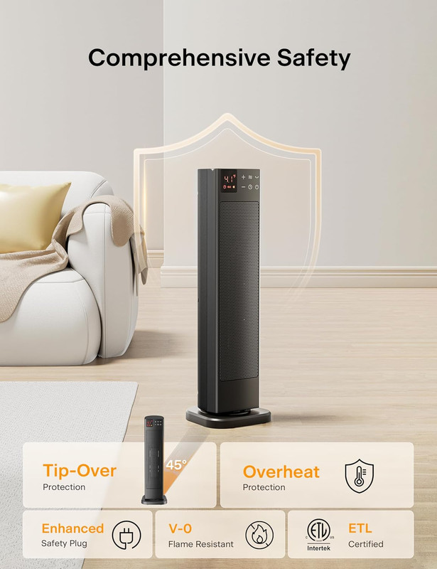 Oscillating Ceramic Tower Indoor Space Heater for Home with Oscillation, Program gallery