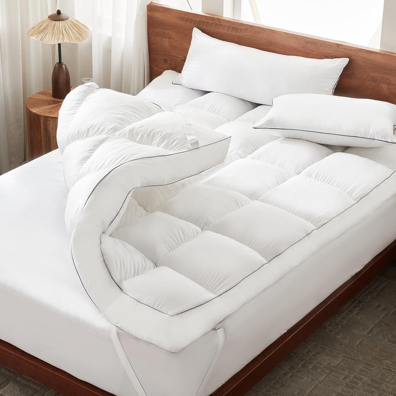 5 Inch Duck Feather Bed King Size, 100% Cotton Extra Thick Mattress Topper, 2500 gallery
