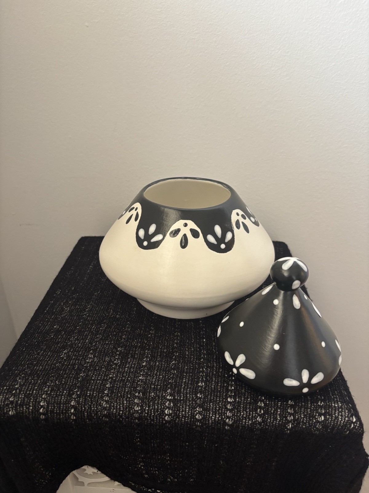 Vintage Hand-Painted Moroccan Tagine Cooking & Serving Pot Black And White gallery