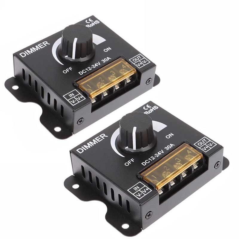 2Pack LED Dimmer Switch DC 12-24V 30A PWM Stepless Brightness Dimming Controller gallery