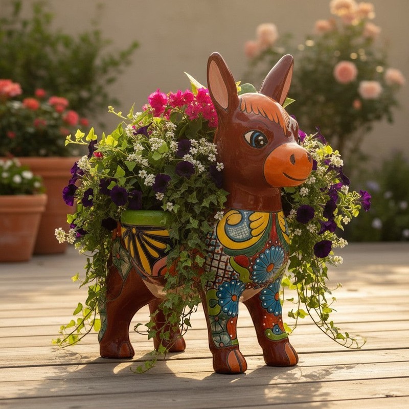 Large Talavera Donkey Planter | Hand-Painted Ceramic Burro gallery