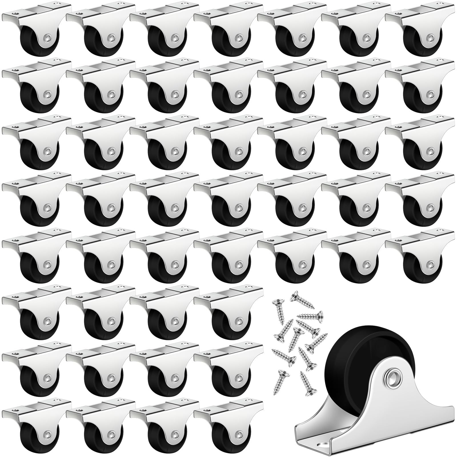 48 Pack 1 Inch Caster Wheels Rigid Non Swivel Fixed Casters with Metal Top Plate gallery