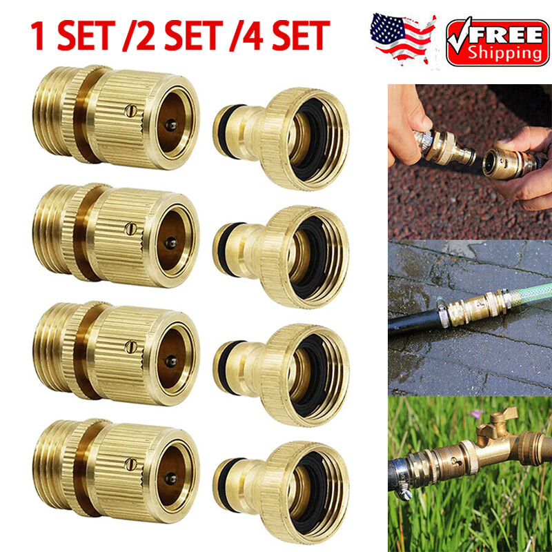 4 SET Garden Hose Quick Connector. ¾ inch GHT Thread Brass Easy Connect Fittings gallery