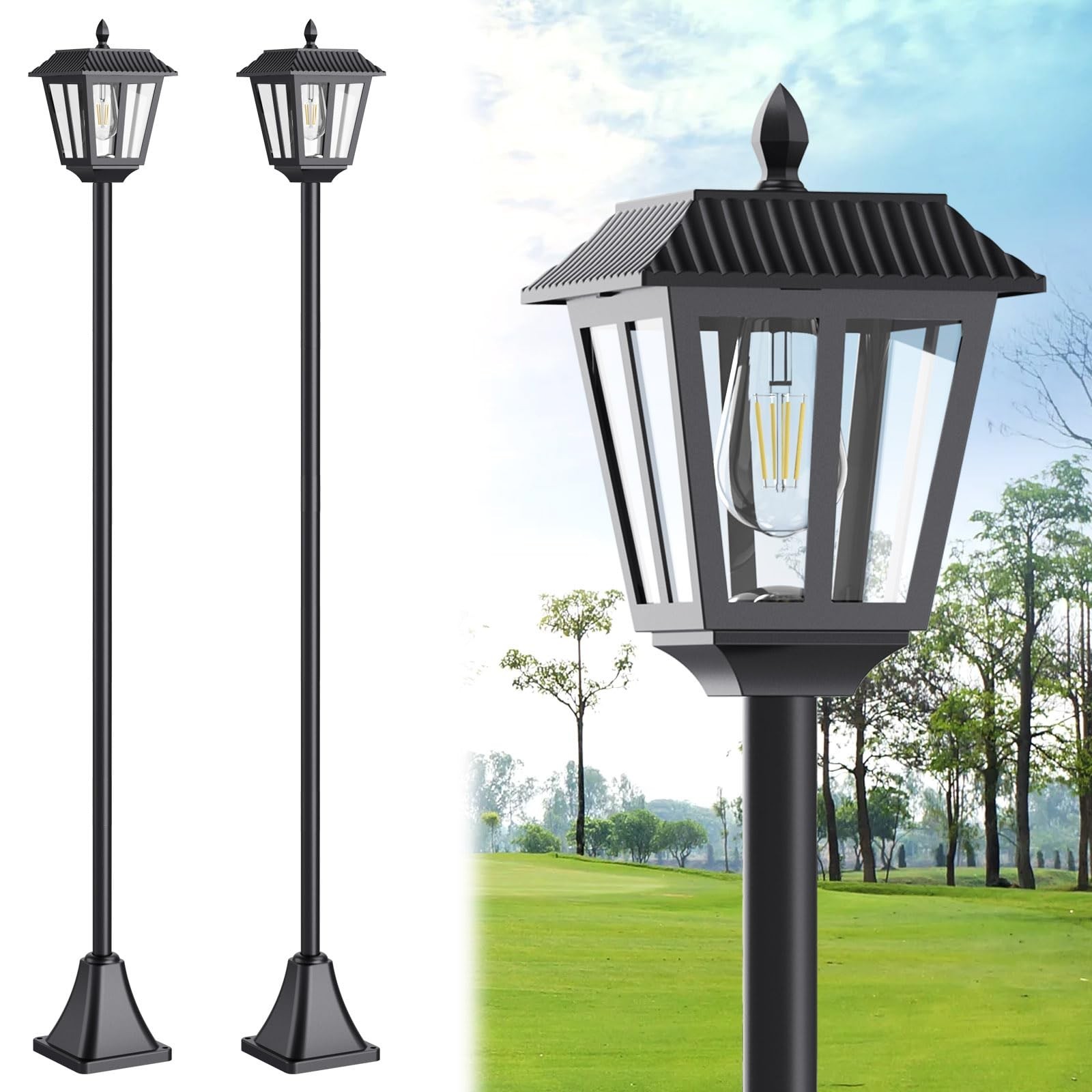 68" Solar Lamp Post Light Outdoor - 3000K Warm White, IP45 Waterproof Post So... gallery