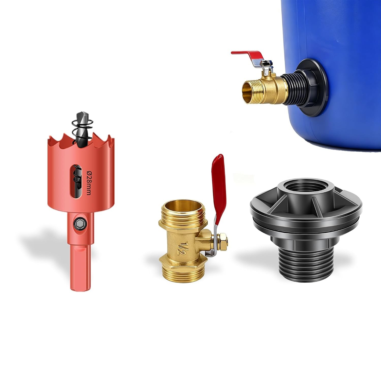 Rain Barrel Spigot Kit 1/2" GHT Quarter Turn Ball Valve Bulkhead Fitting gallery