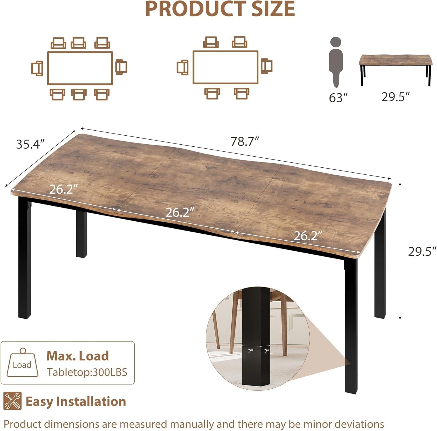 71/79'' Rectangular MDF Top 15mm Thick Irregular Edge Dining Table for Kitchen gallery