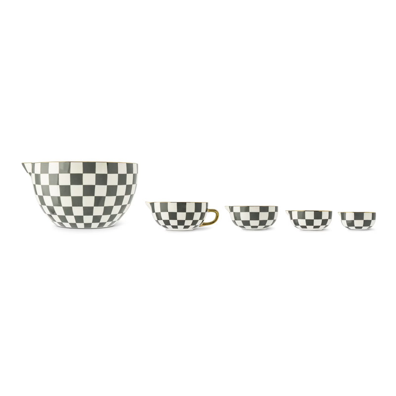 Thyme & Table Black Checkered 5-Pc Ceramic Mixing Batter Bowl Measuring Set New gallery