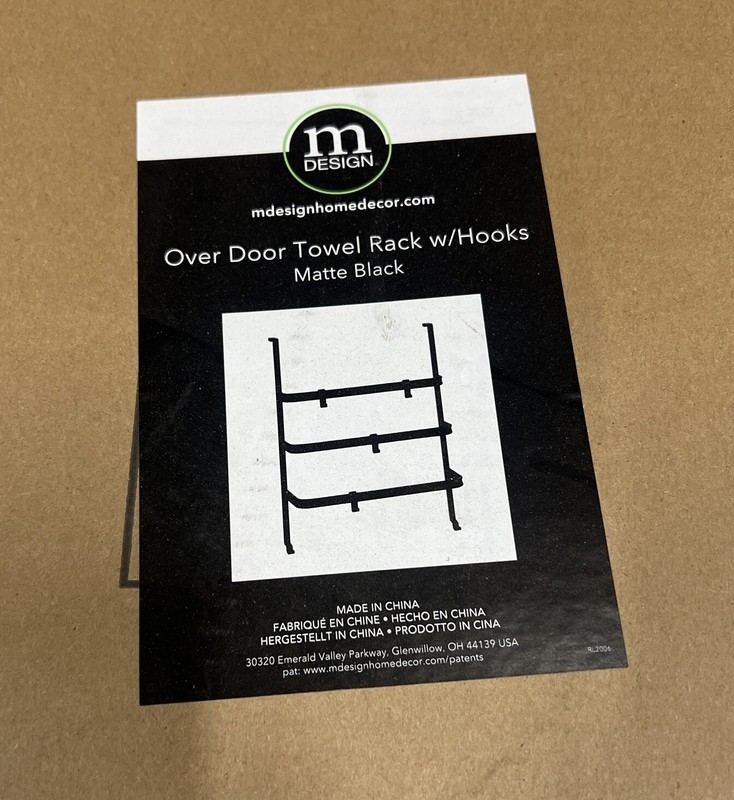 mDesign Over Door Towel Rack With Hooks, Matte Black gallery